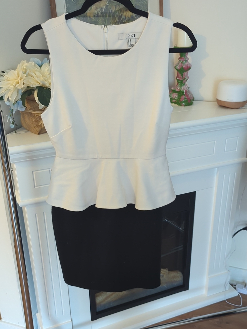 Forever 21 White and Black Peplum Midi Dress